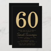 Modern Script Black Gold Sixty 60th Birthday Party Einladung (Vorne/Hinten)