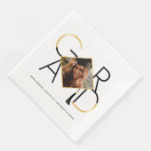 Modern Script Black & Gold Tassel Grad Foto Frame Serviette (Ecke)