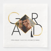 Modern Script Black & Gold Tassel Grad Foto Frame Serviette (Vorderseite)