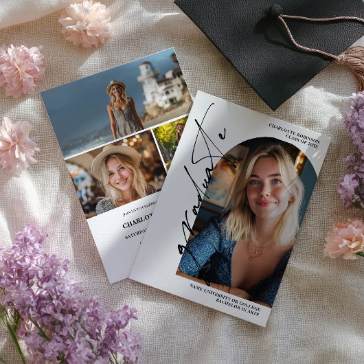  Modern Script black graduate photo graduation Einladung