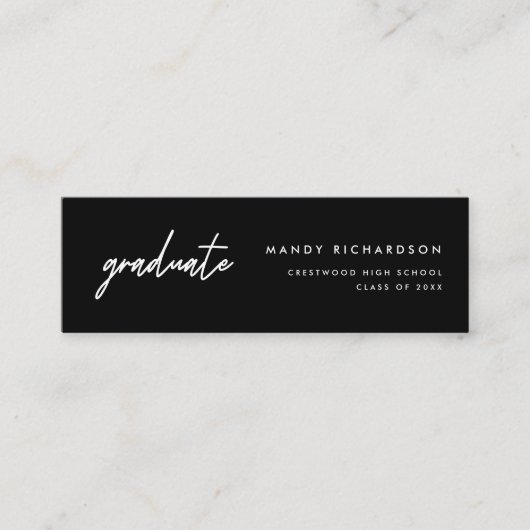 Modern Script Black Graduation Name Card Insert Mini Visitenkarte (Vorderseite)