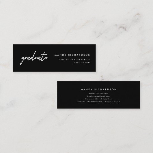 Modern Script Black Graduation Name Card Insert Mini Visitenkarte (Vorne/Hinten)