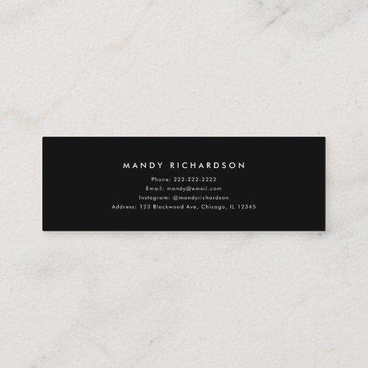 Modern Script Black Graduation Name Card Insert Mini Visitenkarte (Rückseite)