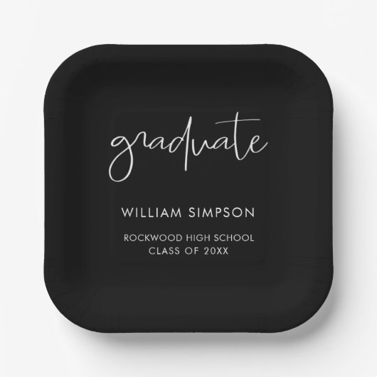Modern Script Black Graduation Paper Plates Pappteller (Vorderseite)