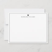 Modern Script Black Heart Border Monogram Mitteilungskarte (Vorderseite)