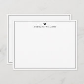 Modern Script Black Heart Border Monogram Mitteilungskarte (Vorne/Hinten)