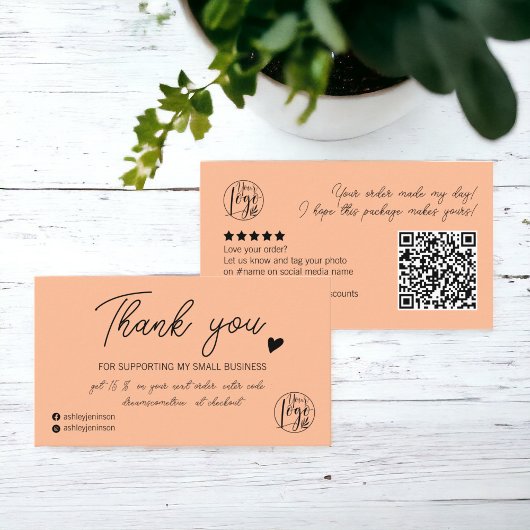 Modern script black peach order logo thank you qr visitenkarte