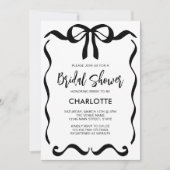 Modern Script Black Ribbon Bow Brautparty Einladung (Vorderseite)