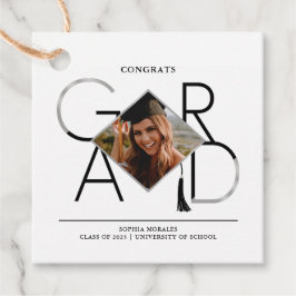 Modern Script Black Silver Tassel Grad Foto Frame Geschenkanhänger