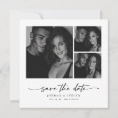 Modern Script Black & White 3 Photo Save the Date (Vorderseite)