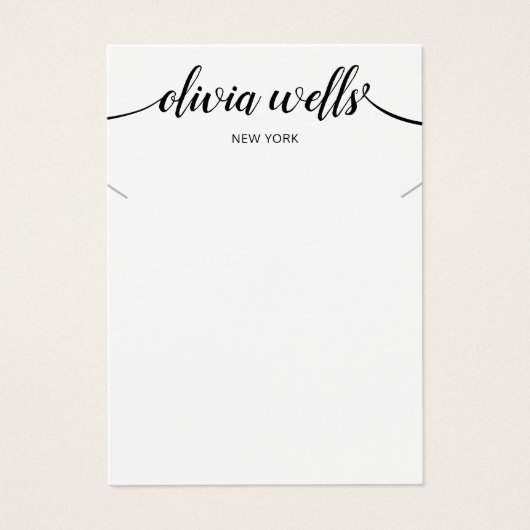 Modern Script Black White Necklace Display Card (Vorderseite)