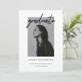 Modern Script Black & White Photo Graduation Ankündigung (Stehend Vorderseite)