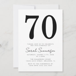 Modern Script Black White Seventy 70th Birthday Einladung