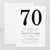 Modern Script Black White Seventy 70th Birthday Einladung (Vorne/Hinten)