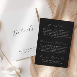 Modern Script Black & White Wedding Details Card Einladung