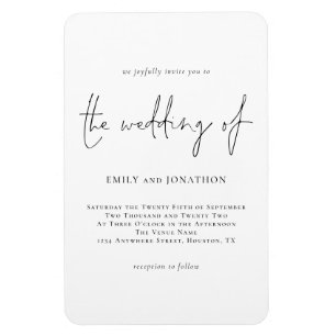 Modern Script Black White Wedding Invite Magnet