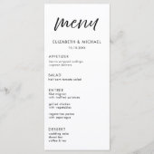 Modern Script Black & White Wedding Reception Menu Menükarte (Vorderseite)