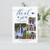 Modern Script Blue Foto Abschluss Danke Karte (Stehend Vorderseite)