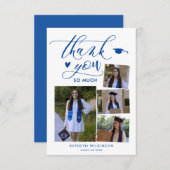 Modern Script Blue Foto Abschluss Danke Karte (Vorne/Hinten)