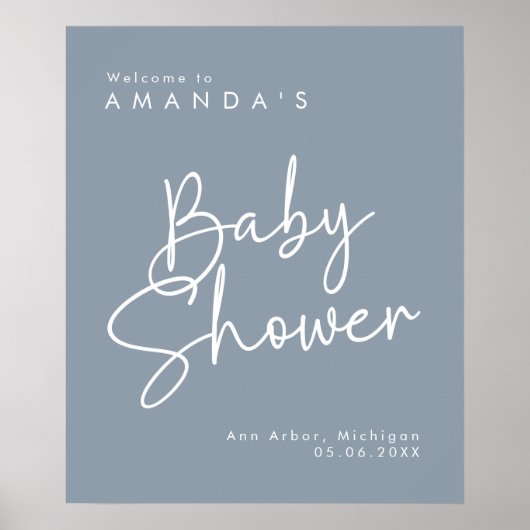 Modern Script Blue Oh Baby Simple Welcome Poster (Vorne)