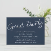 Modern Script Blue White Graduation Party Einladung (Stehend Vorderseite)