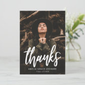 Modern Script Blush Pink Foto Abschluss Dankeskarte (Stehend Vorderseite)