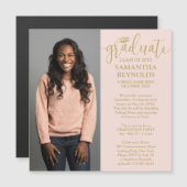 Modern Script Blush Pink & Gold 1 Foto Abschluss Magneteinladung (Vorne/Hinten)