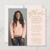 Modern Script Blush Pink & Gold 1 Foto Abschluss Magneteinladung (Vorderseite)