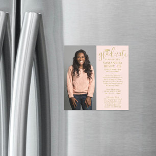 Modern Script Blush Pink & Gold 1 Foto Abschluss Magneteinladung