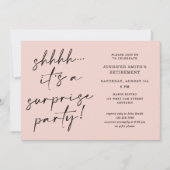 Modern Script Blush Pink Surprise Retirement Party Einladung (Vorderseite)