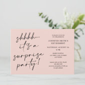 Modern Script Blush Pink Surprise Retirement Party Einladung (Stehend Vorderseite)