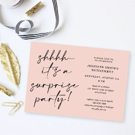 Modern Script Blush Pink Surprise Retirement Party Einladung
