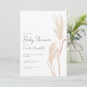 Modern Script Boho Pampas Grass Baby Shower Einladung (Stehend Vorderseite)