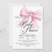 Modern Script Bow Pink Baby Shower Einladung (Vorderseite)