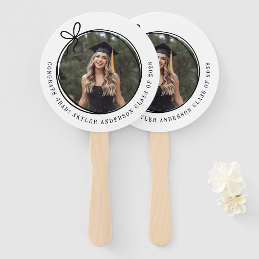 Modern Script Bow Senior Photo Graduation  Fächer (Vorne und Hinten)