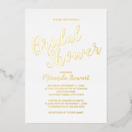 Modern Script Brautparty Gold Folieneinladung (Vorderseite)