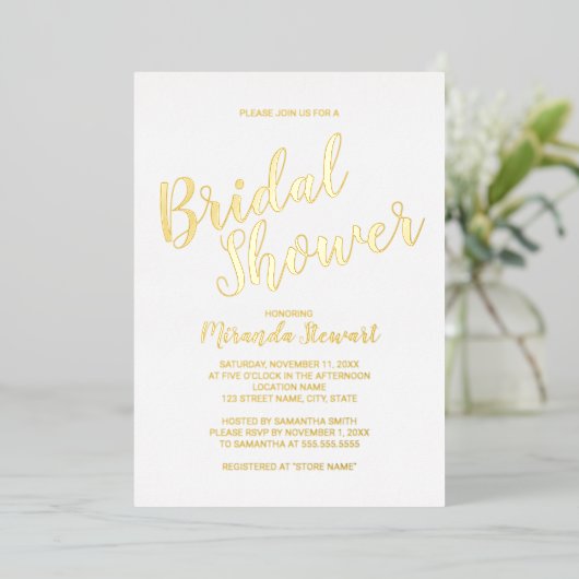 Modern Script Brautparty Gold Folieneinladung (Stehend vorne)