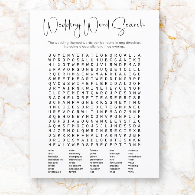 Modern Script Brautparty Word Search Game (Von Creator hochgeladen)