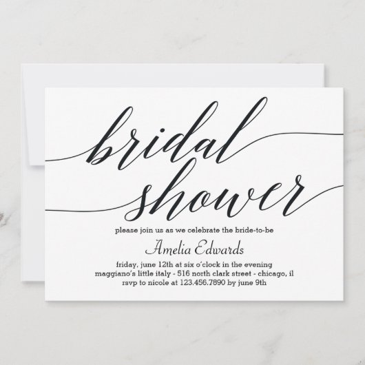 Modern Script Bridal Dusche Einladung (Vorderseite)