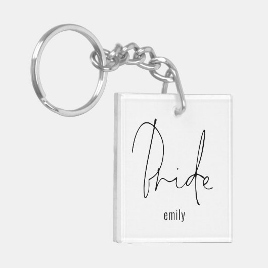 Modern Script Bride Future Frau Name Schlüsselanhänger (Vorderseite links)