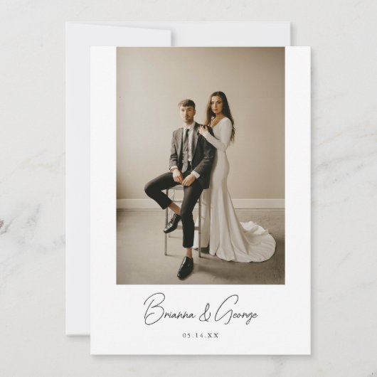 Modern Script Bride & Groom Names Wedding Photo Dankeskarte (Vorderseite)