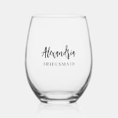 Modern Script Bridesmaid Name Wedding Favor Weinglas Ohne Stiel (Vorderseite)