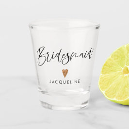 Modern Script Bridesmaid Rose Gold Herz w Name Schnapsglas