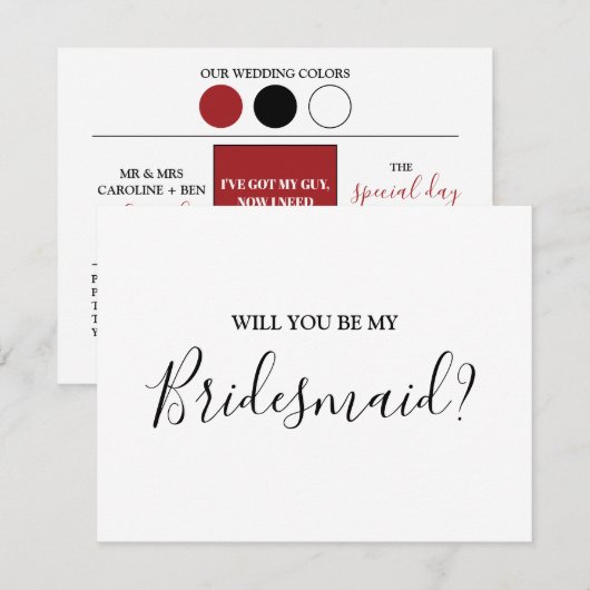 Modern Script Bridesmaid Vorschlag Card Einladung (Vorne/Hinten)