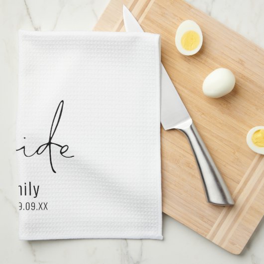 Modern Script Bridge Name Date Keepake Geschirrtuch (Viertel Falte)