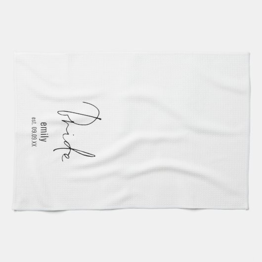 Modern Script Bridge Name Date Keepake Geschirrtuch (Horizontal)