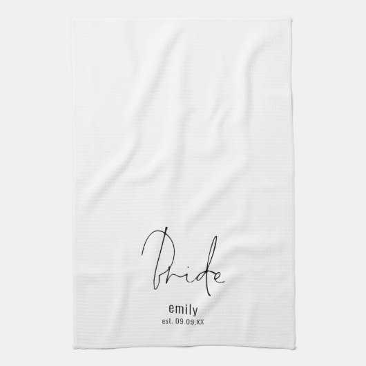 Modern Script Bridge Name Date Keepake Geschirrtuch (Vertikal)
