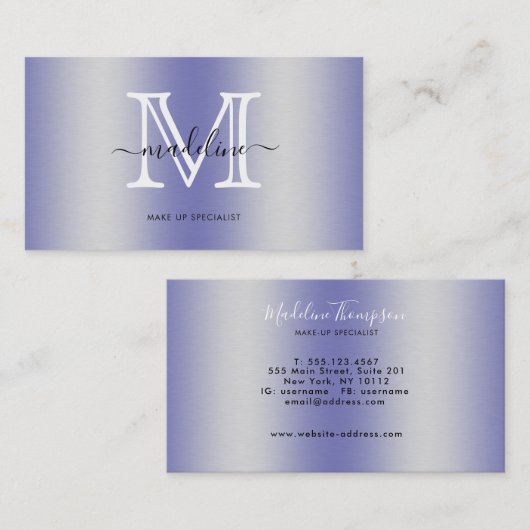 Modern Script Brushed Metal Monogram Visitenkarte (Vorne/Hinten)