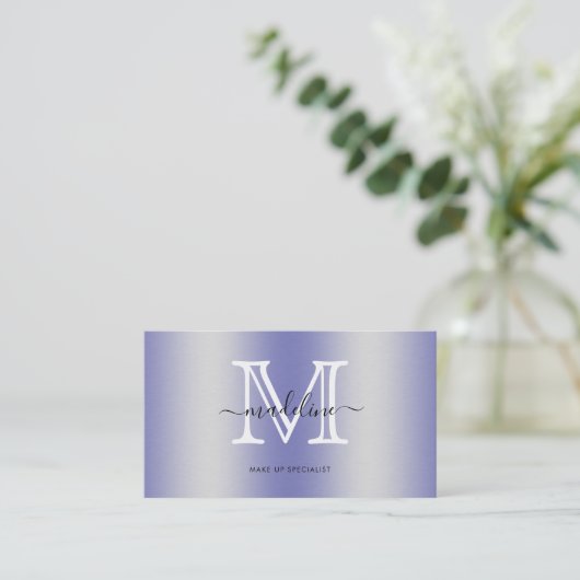Modern Script Brushed Metal Monogram Visitenkarte (Stehend Vorderseite)