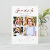 Modern Script Burgundy 3 Foto Collage Abschluss Ankündigung (Stehend Vorderseite)